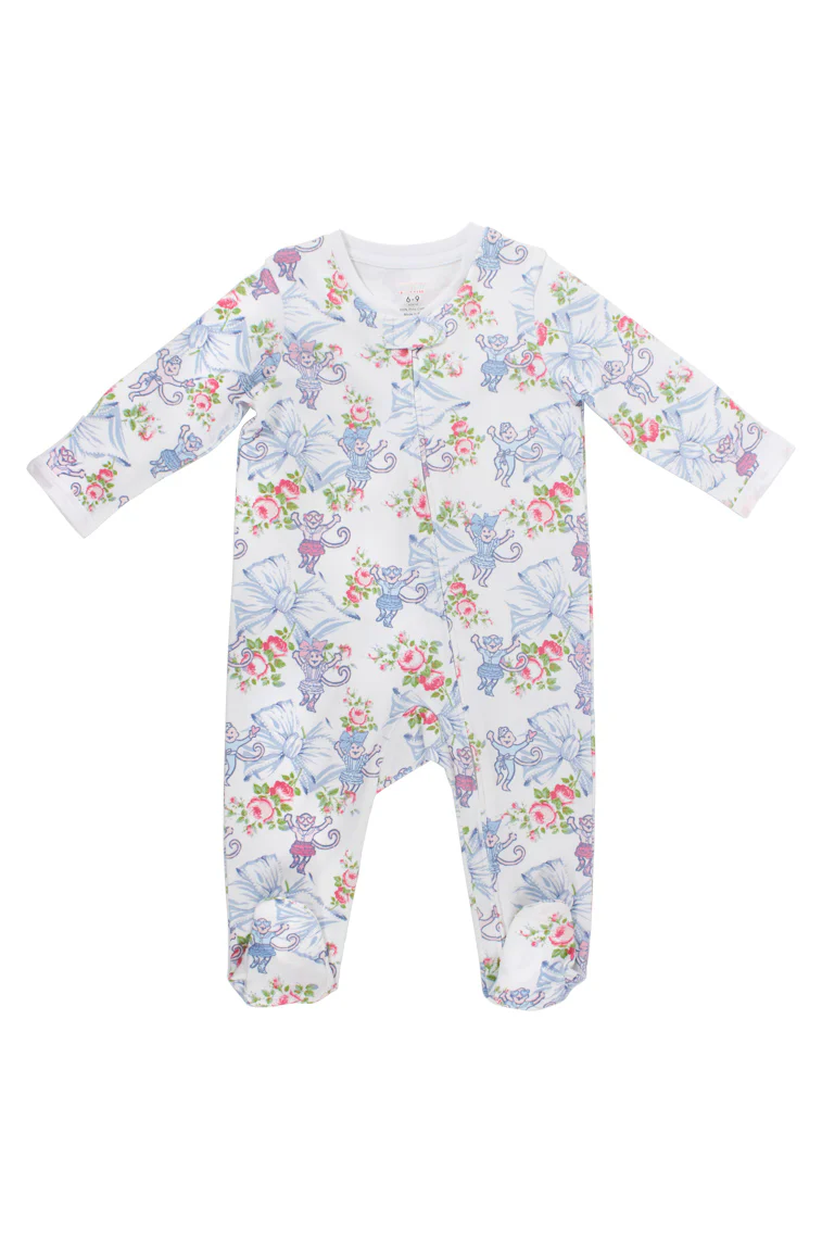 Roller Rabbit x LoveShackFancy Rosa Beaux Monkey Infant Zipper Footie - Mymoui