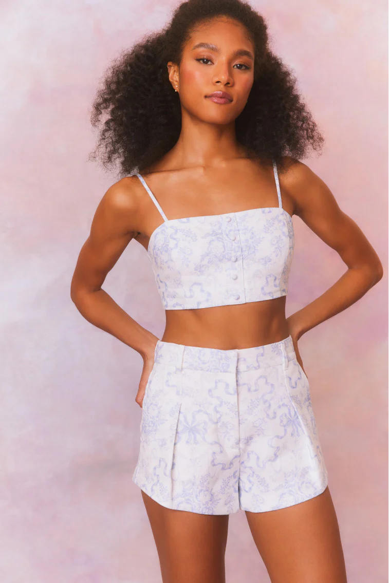 Isadore Bow Print Cropped Top - Mymoui