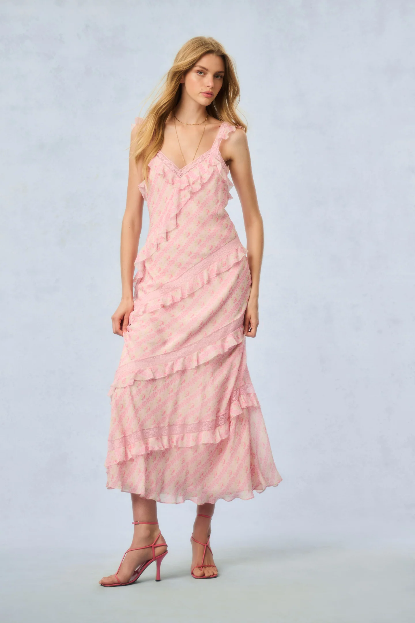 Radiance Fragrance Print Maxi Dress - STRAWBERRY MACAROON - Mymoui