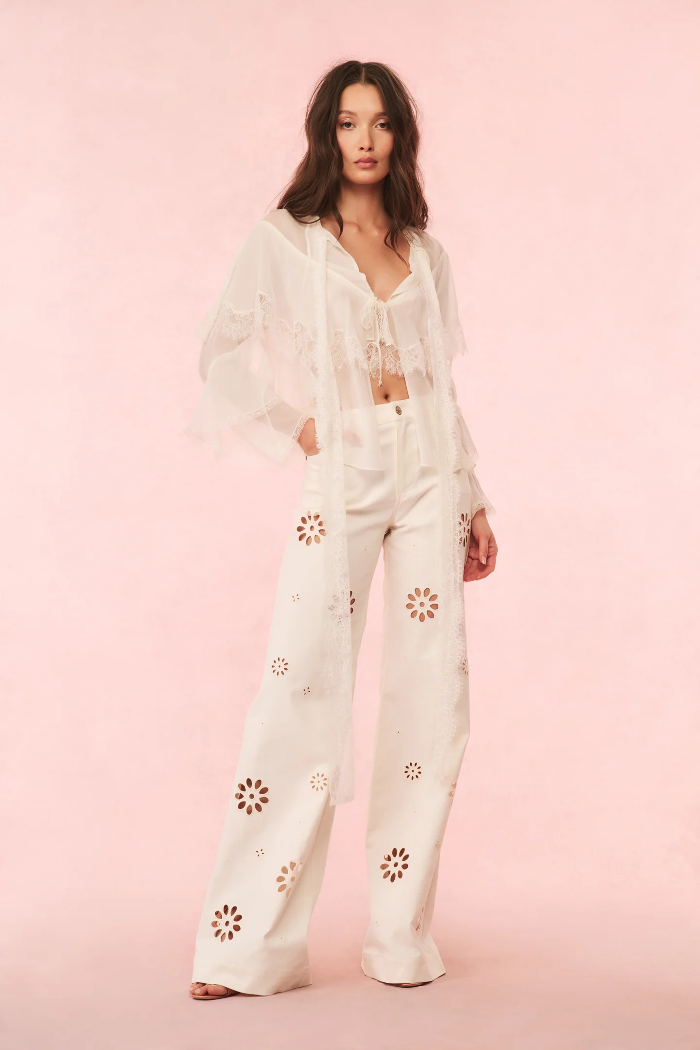 Carolette Eyelet Wide-Leg Pants - Mymoui